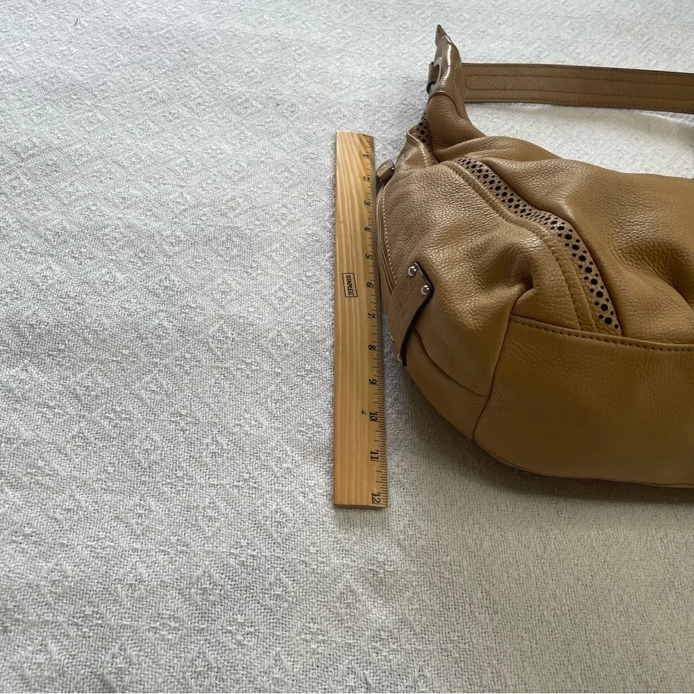 Tignanello Beige‎ Tan Leather Perforated Hobo Shoulder Bag
